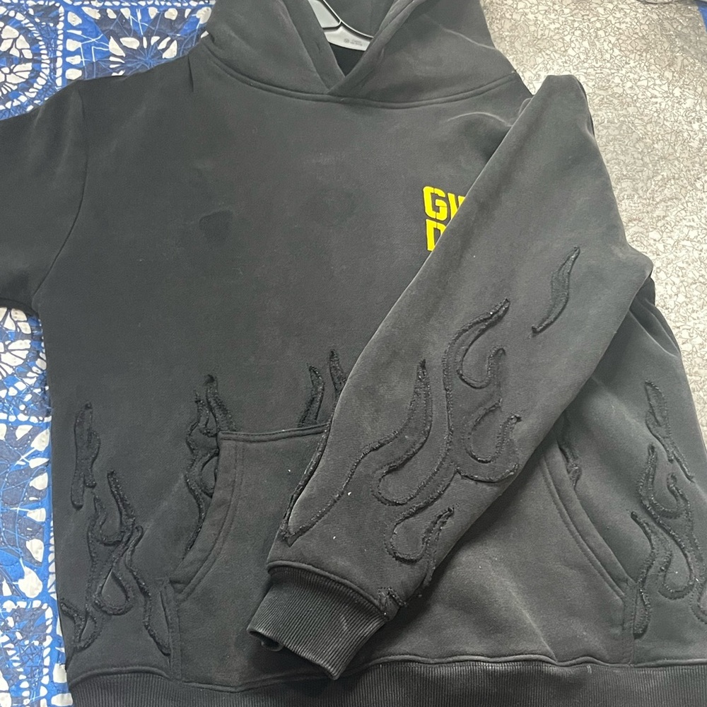 Black Hoodie with Flame Design